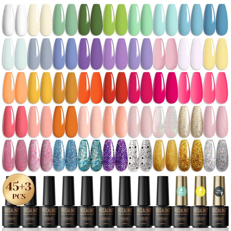 ROSALIND 48pcs UV Nail Kits Gel Set Nail Gel Glossy Matte Effect Nail Polish Soak Off Hybrid Semi Permanent Nail Art