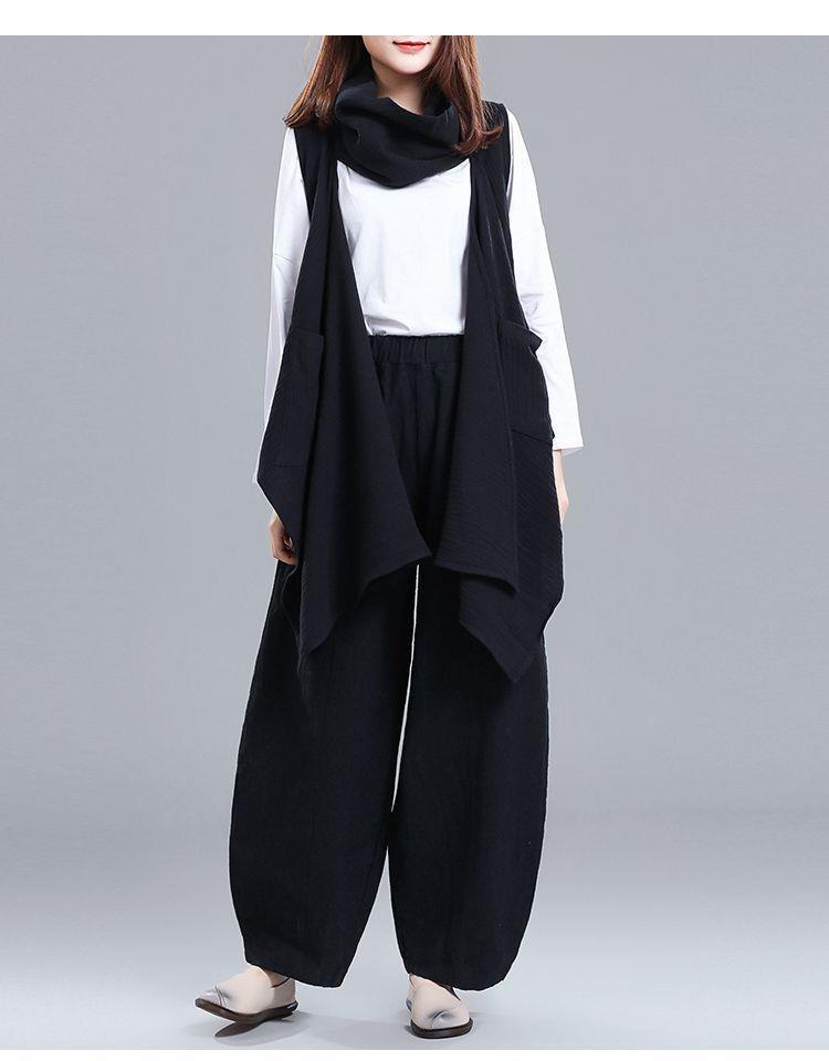 High-Waisted Japanese Drapey Lantern Harem Pants - Retro Cotton Linen, Elastic Waist, Loose Fit