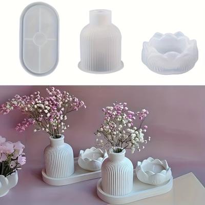 Juego de Moldes de Silicona para Bandeja de Jarrón Rayado de Loto Molde para Resina Epoxi DIY Yeso para Arreglo Floral Arcilla Aromática Artesanía Decoración del Hogar