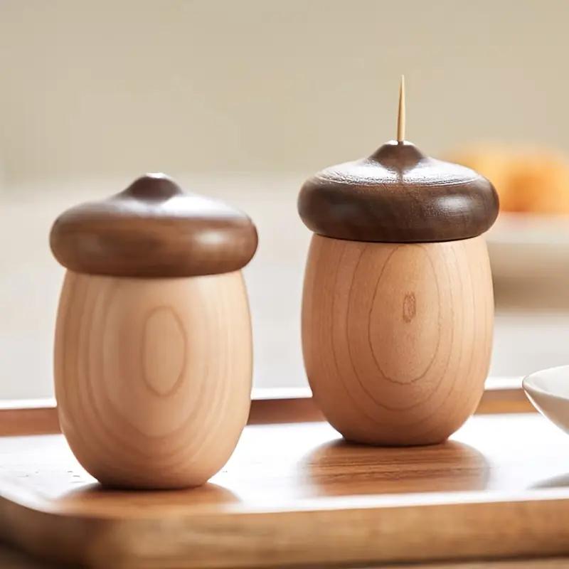 Walnut Solid Wood Toothpick Container Household Creative Cute Cartoon Acorn Toothpick Jar Portable Simple Toothpick Storage Box