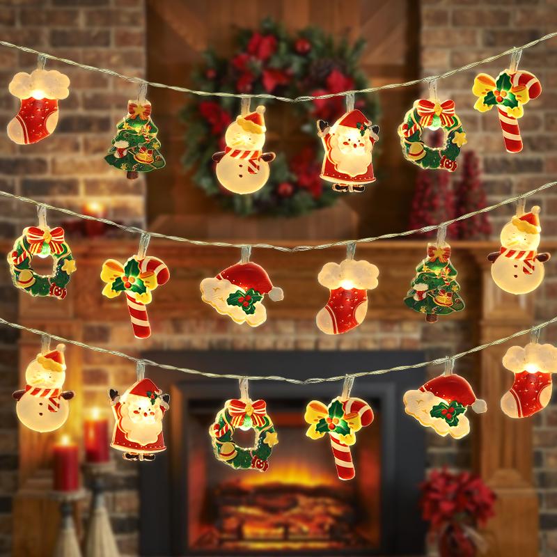 Cartoon Christmas Santa Claus LED String Light Xmas Tree Hanging Ornaments 2025 Christmas Decoration For Home New Year Kids Gift