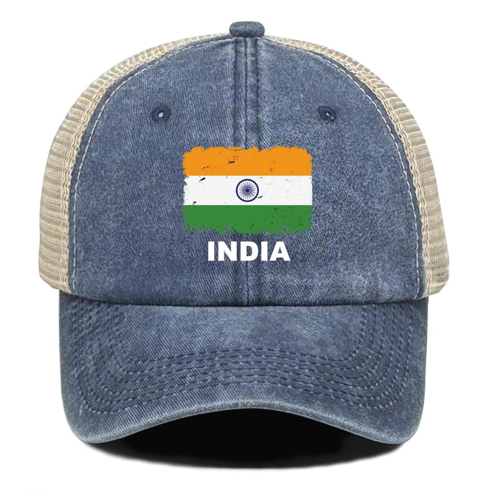 Indien Flaggenaufdruck Verstellbare Baseballkappe, Patriotische Damenmütze Passform Sonnenschutz Polyester Retro Snapback Mesh-Kappe