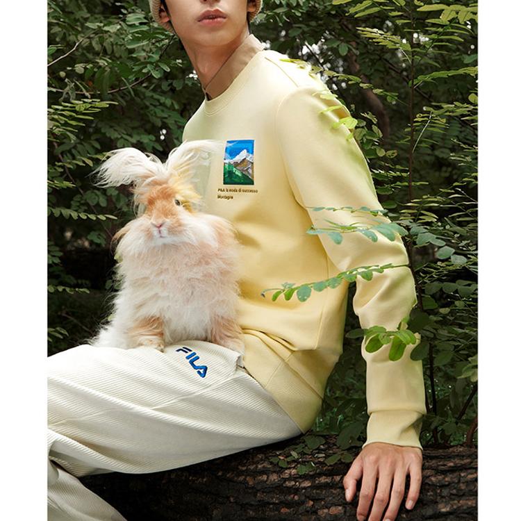 FILA Basic Simple Letter Casual Knit Long Sleeve Pullover Sweatshirt Men sweatshirt Stone-Yellow F11M248212F-LK