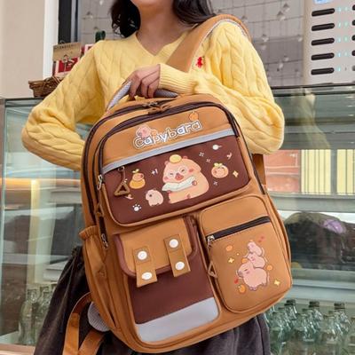 Large Capacity Capybara Backpack Adjustable Strap Nylon Cute Animal Bookbag Lightweight Korean Style Student School Bag