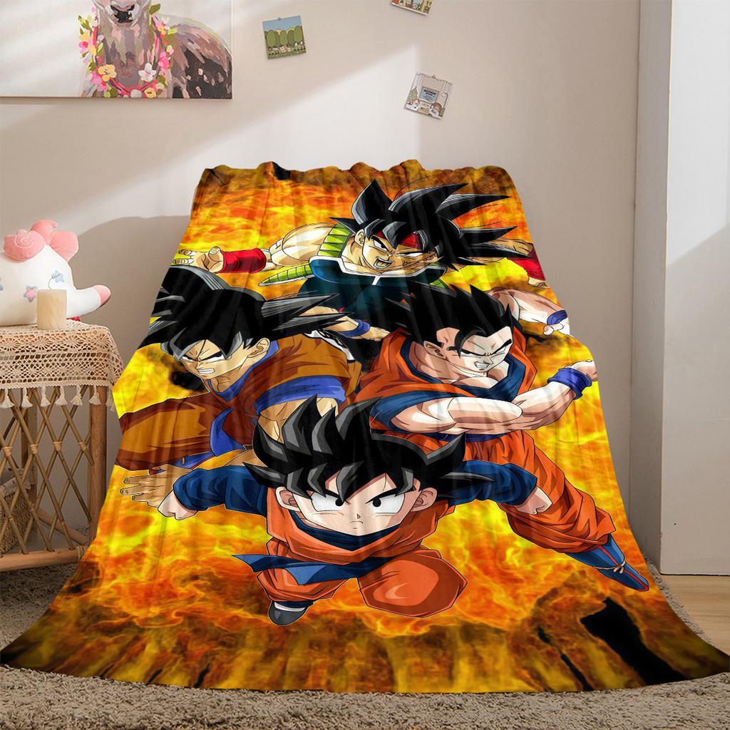 1 szt. Koc flanelowy z nadrukiem Son Goku, Wysokiej jakości, Na wszystkie pory roku, Wystrój domu, Ciepło i komfort, Idealny na prezenty świąteczne