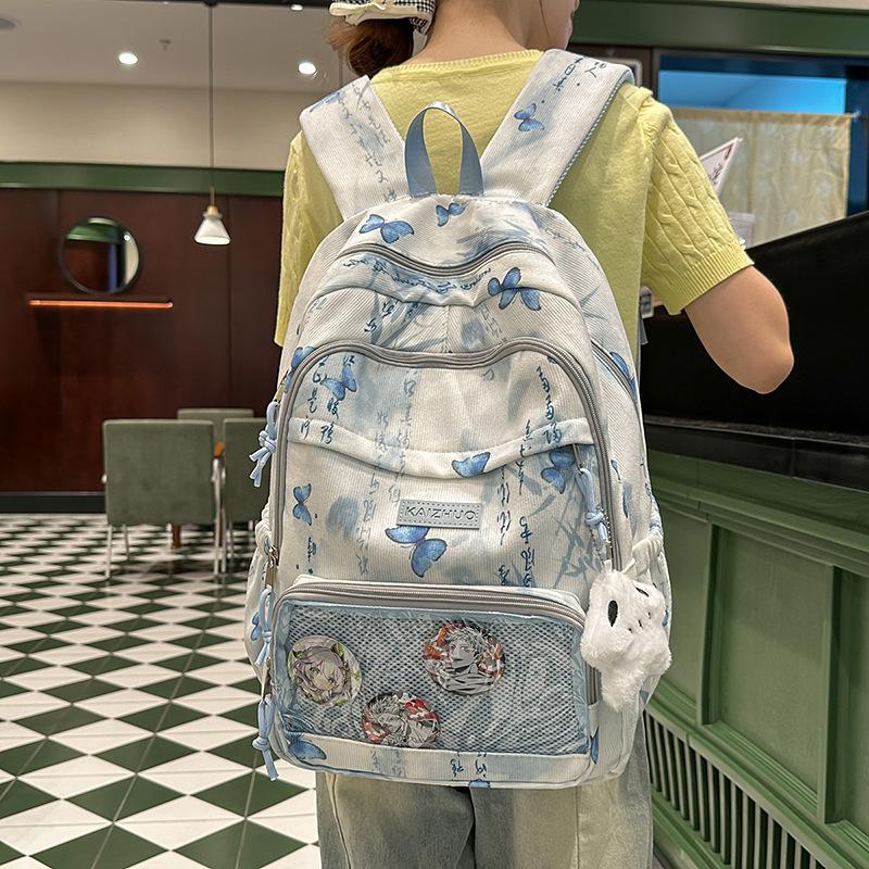 Schoolbag New Sweet Girl Backpack Large Capacity Small Junior High School Printed Butterfly Backpack