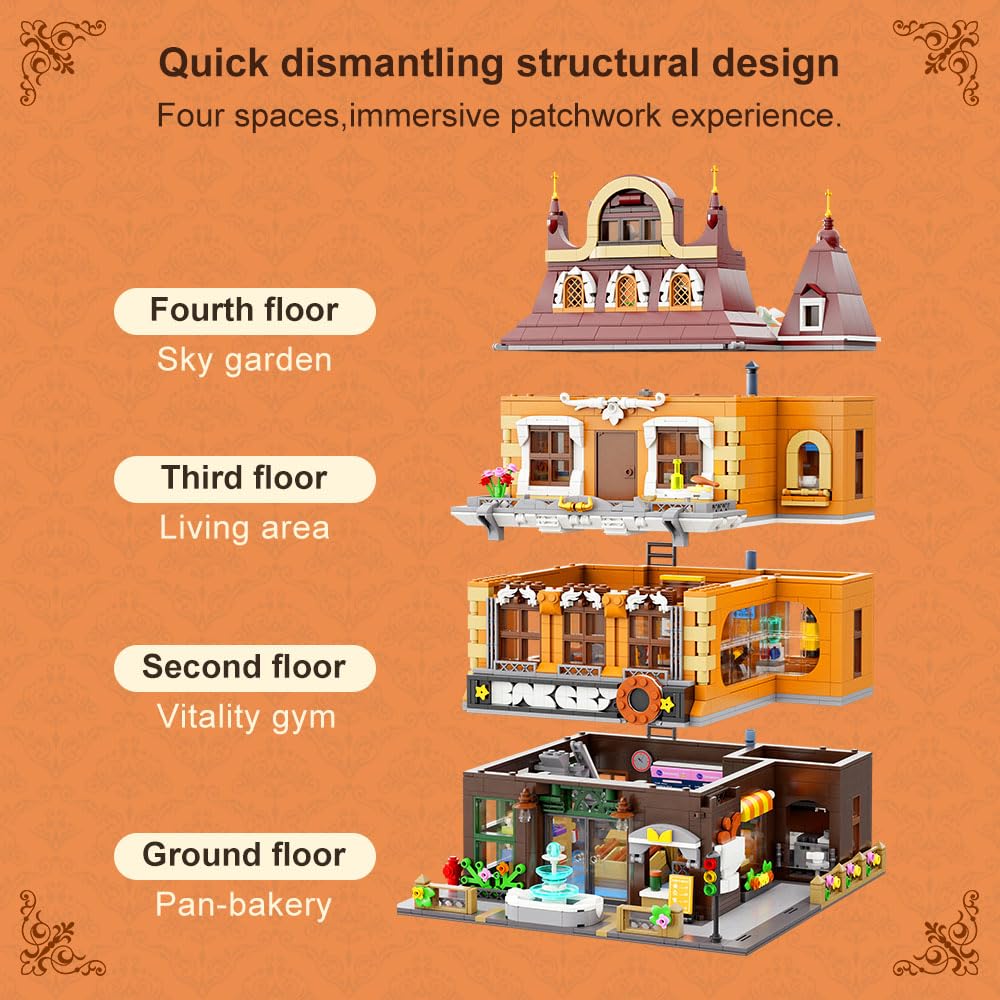 PANTASY Bakery Building Set, European-Style Bakery, Retro Street Model, DIY Building Blocks for Adults, Interior Collection