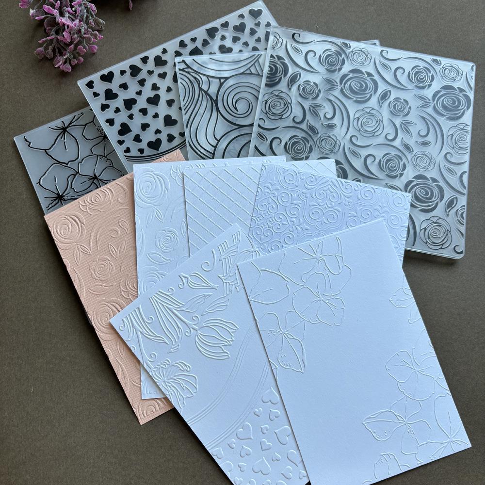 2D Rose Texture Plastic Embossing Mold DIY Stamp Clip (15x15cm)
