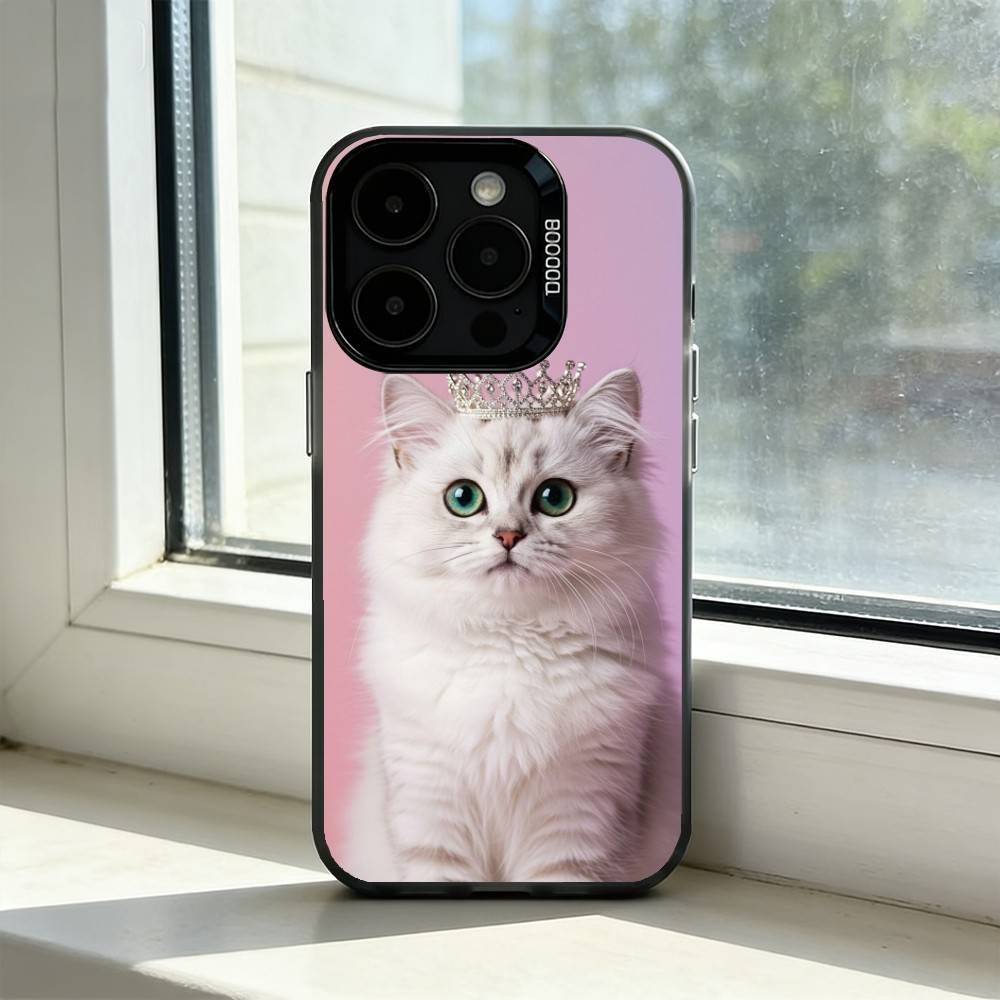Aesthetic Cat Portraits Phone Case For iPhone 17,16,15,14,13,12,11 Plus,Pro Max,XS,Colorful Silver Phone Case Funda Cover