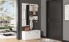 90*30*41.5cm 4-Piece Coat Rack Set with Mirror, 2 Hat Shelves and Shoe Cabinet, Compact Coat Rack with 6 Coat Hooks, White