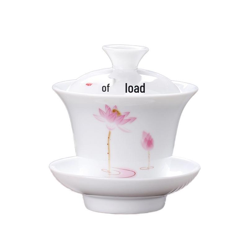Ceramic Ink Wash Hovering Gaiwan Tea Set - White Porcelain Kung Fu Tea Ceremony Utensils.
