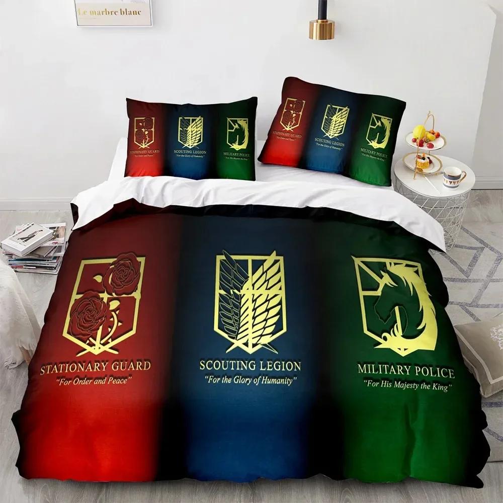 Anime Attack on Titan 3D-bedrucktes Bettwäscheset, Bettbezug und Kissenbezug, Freedom Wings, Bettwäsche für Jungen und Kinder, Twin, Single, Full Size