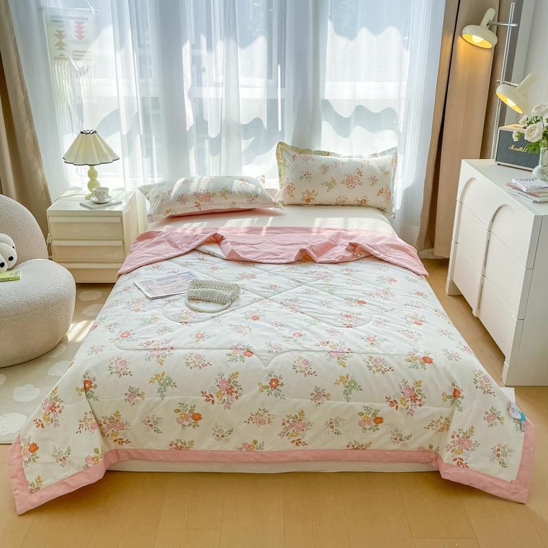 Pastoral Flowers Print Summer Quilt 100% Cotton Home Bedroom Soft Breathable Air Conditioning Quilted Quilt Machine Washable