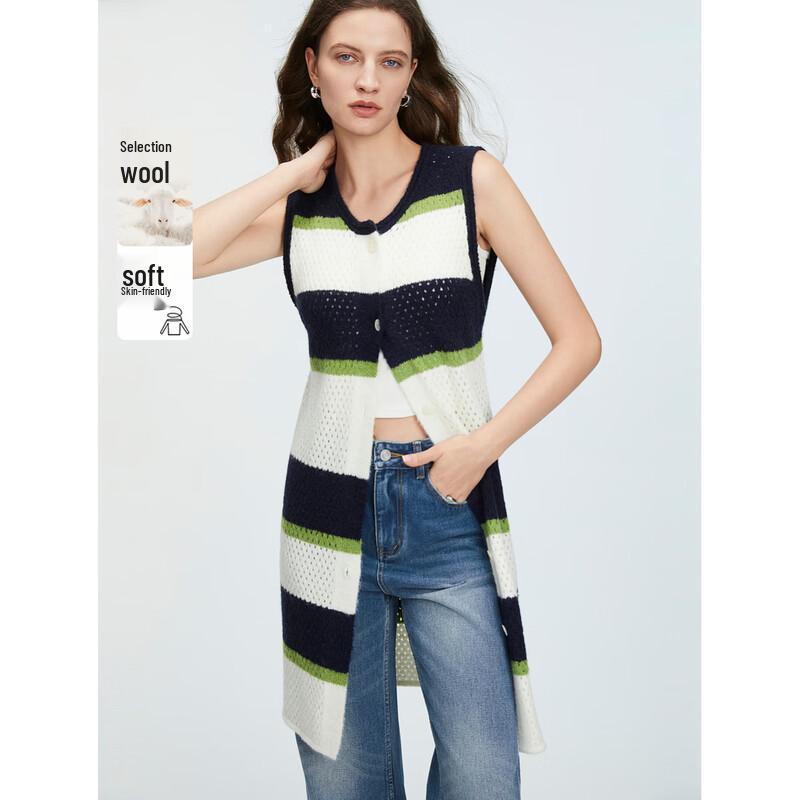 

ELLE Women s Striped Wool Blend Knit Cardigan M