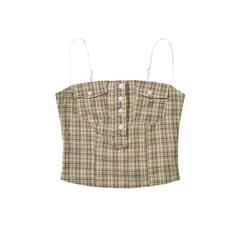 

Kaslead New Arrival Women s Clothing Fashion Style Fashion Simple Plaid Camisole Bubble Short Culottes Suit Tops L