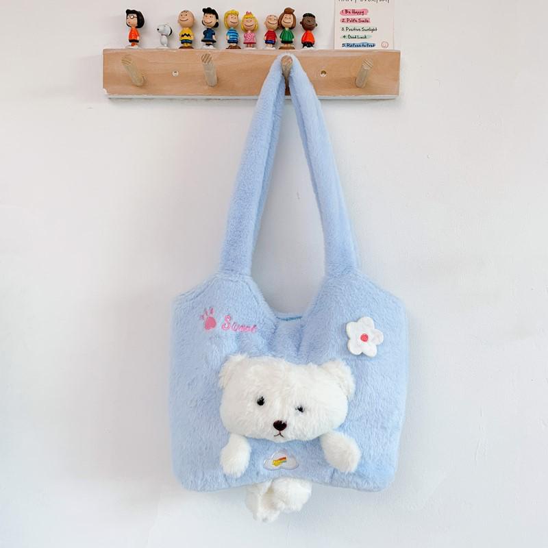 Autumn/Winter Women's Plush Cartoon Tote Bag with Large Capacity