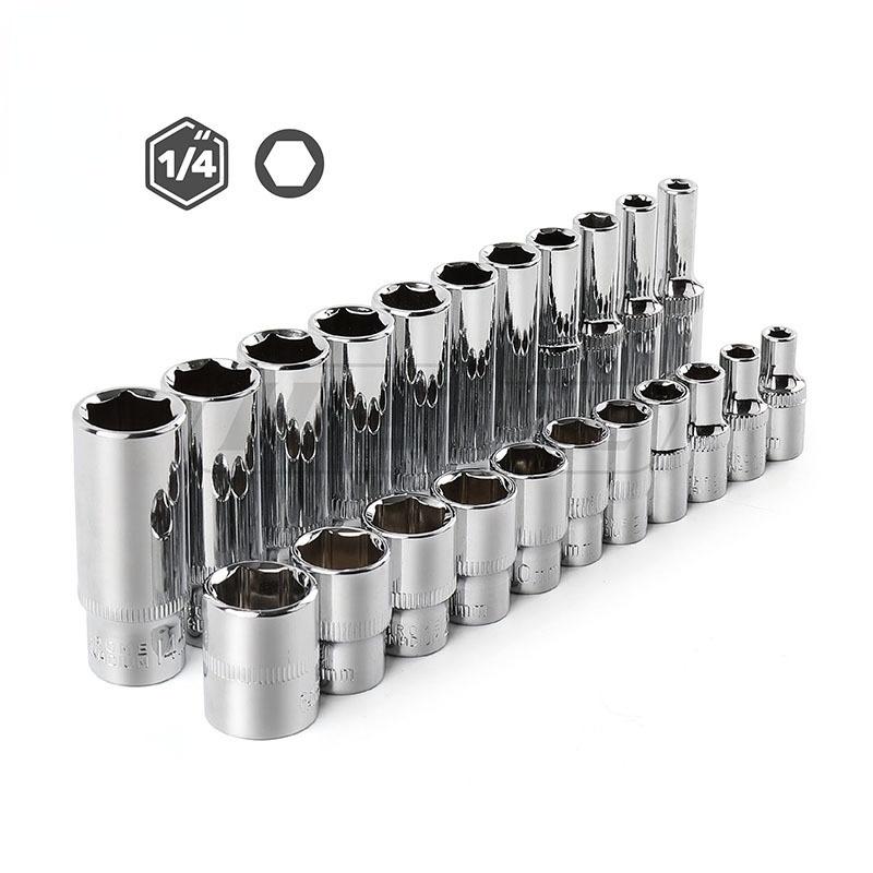13pcs Short/11pcs Deep Hi-Spec 1/4 Socket Set Adapter Short Long Sockets 4-14mm Deep Socket Tool Heads Torque Spanner Ratchet Socket Wrench