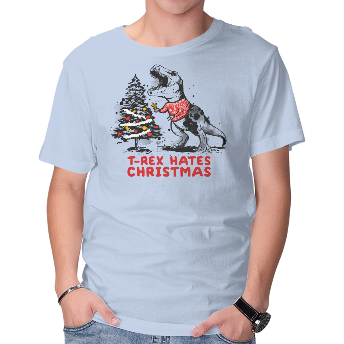 Unisex Crew Neck T-Shirt T-Rex Hates Christmas Graphic Short Sleeve Casual Tee XL