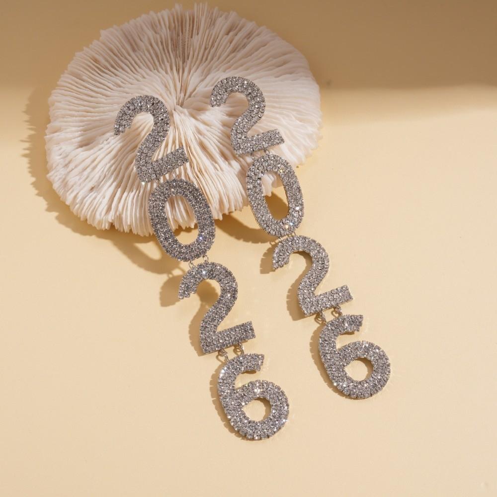 Rhinestone Happy New Year Earrings Aesthetic 2026 Necklace Trendy 2026 Jewelry Suit  Party