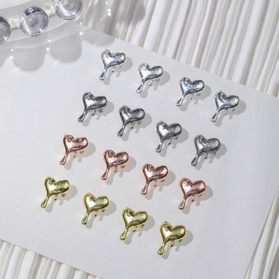 10Pcs/Set Nail Art Charms Multi-colors Shiny Mini 3D Metal DIY Nail Accessories Melting Love Heart Shape Nail Decorations for Nail Salon