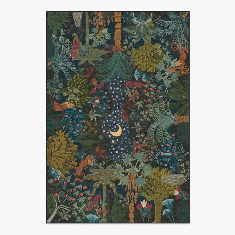 Living Room Carpet Large Size Bedroom Bedside Floor Mat Machine Washable Carpets Spring Flowers Plant Retro Home Decoration Rug