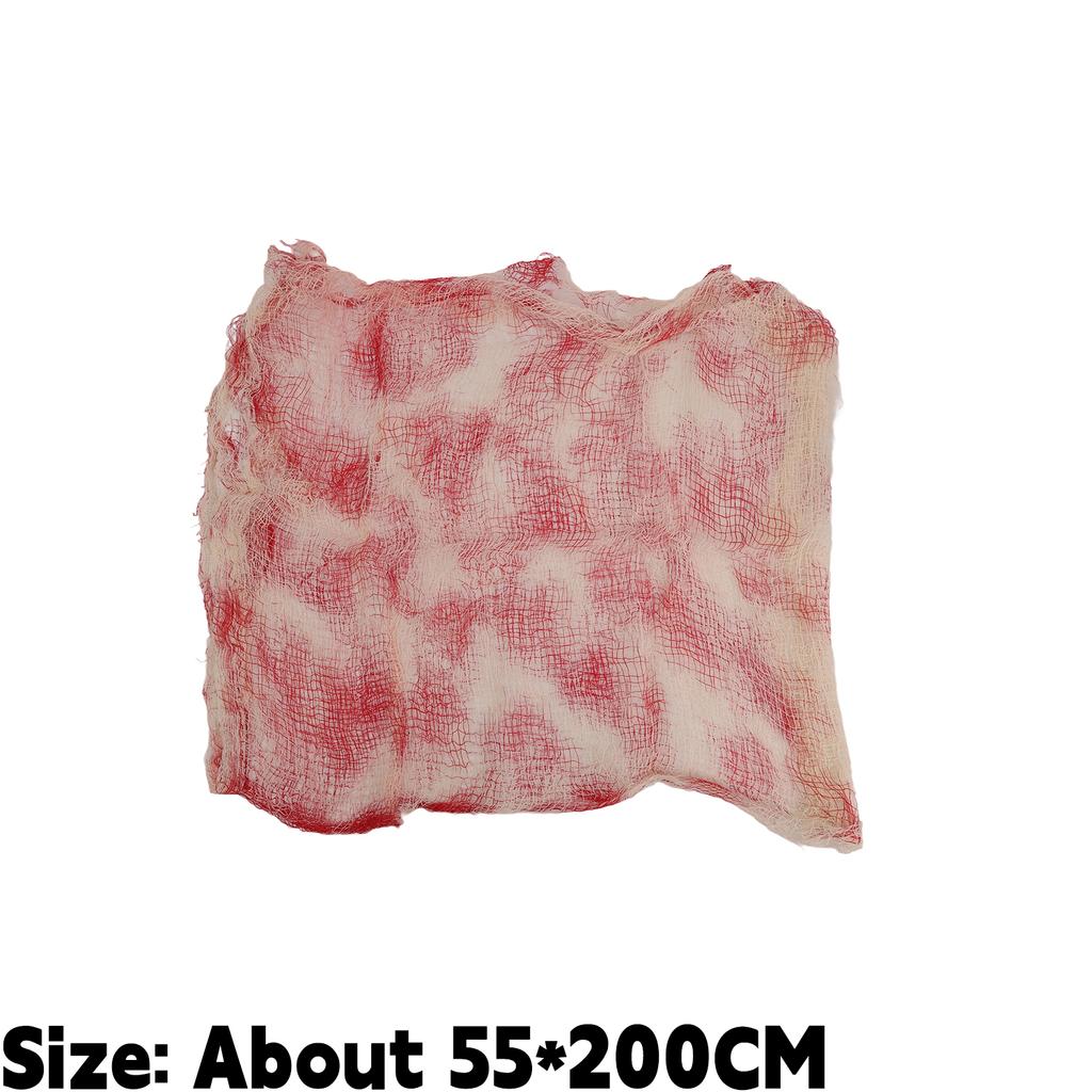55x200cm Halloween Realistic Blood Stain Fabric Loody Curtain Mummy Shroud Party Decor Haunted House Supply Washable Prank Prop