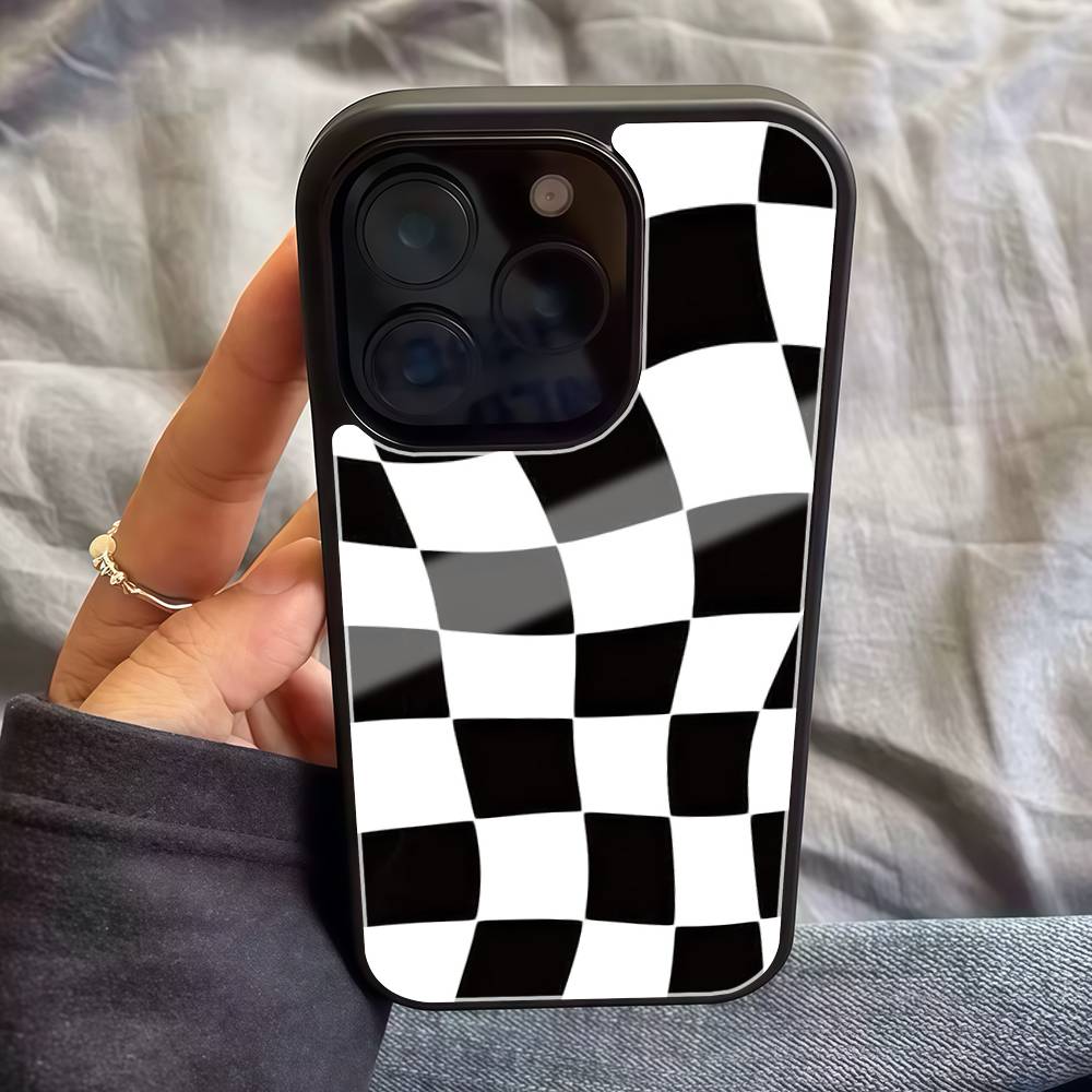 Black And White Chessboard Pattern PC+TPU Phone Case For Iphone 17 Air 16 15 14 13 12 11Pro Max Hard Plastic