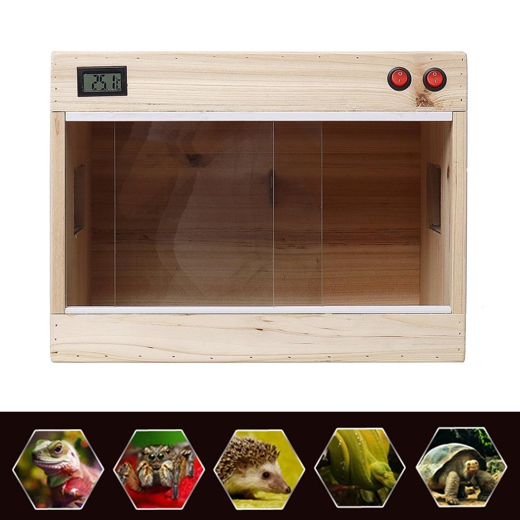 Wooden Reptile Vivarium Terrariums Heating Cage Lizard Turtle Breeding