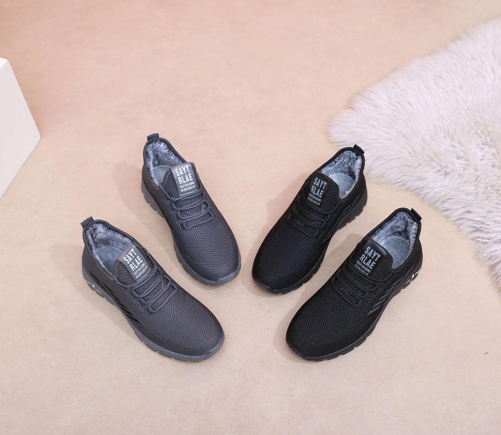 Men's Winter Cotton Shoes with Woven and Velvet Design, Slip-On Sports Casual Boots