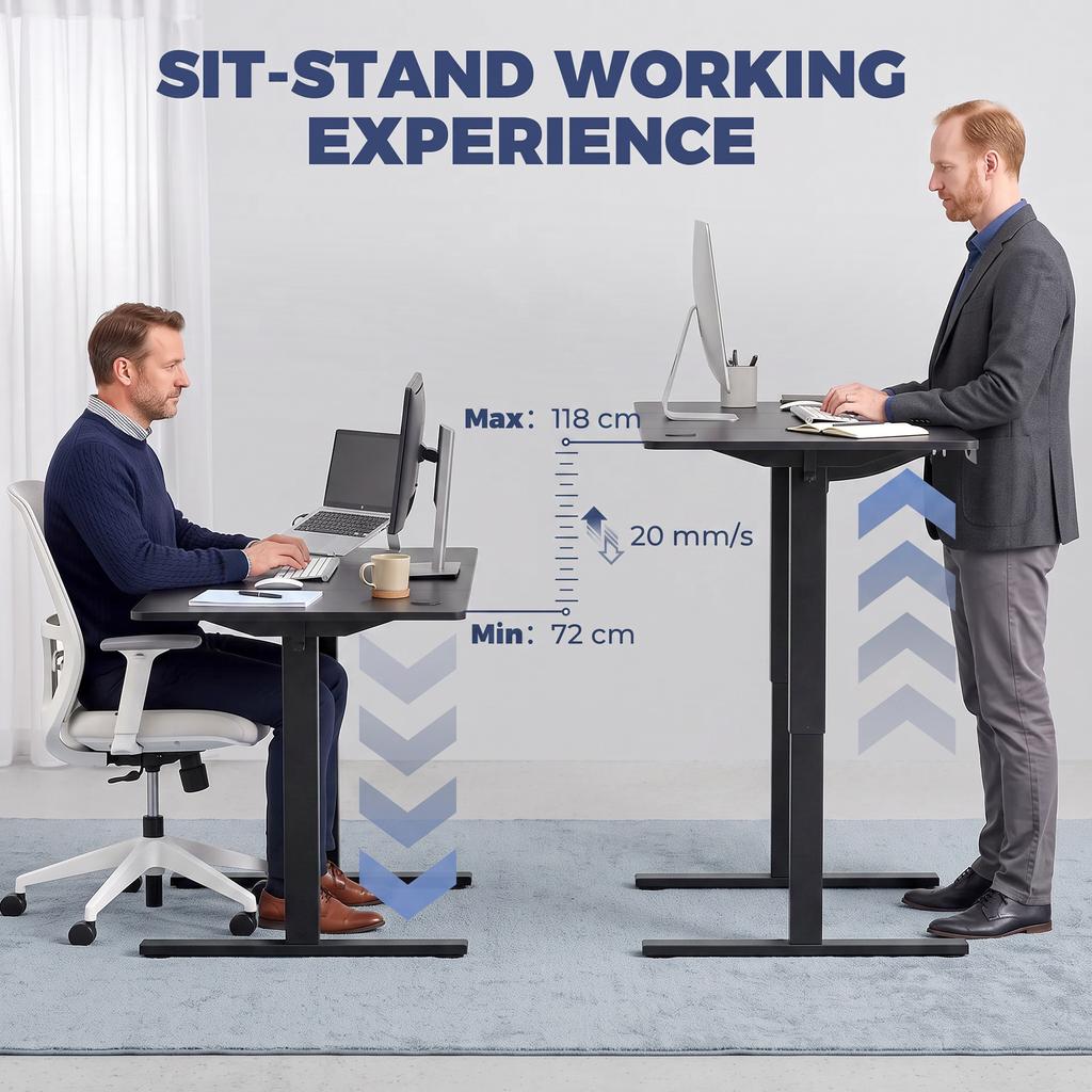 Electric Standing Desk Height Adjustable 120 X 60cm, Black