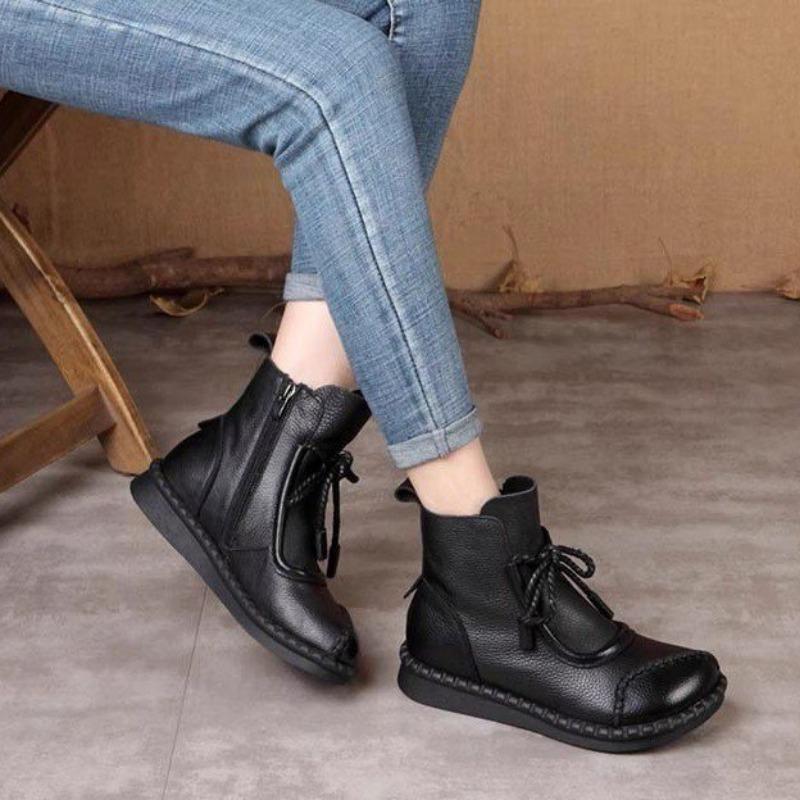 Plus size lace-up platform platform low-top panelled fashion boots for autumn/winter new side zip women's boots