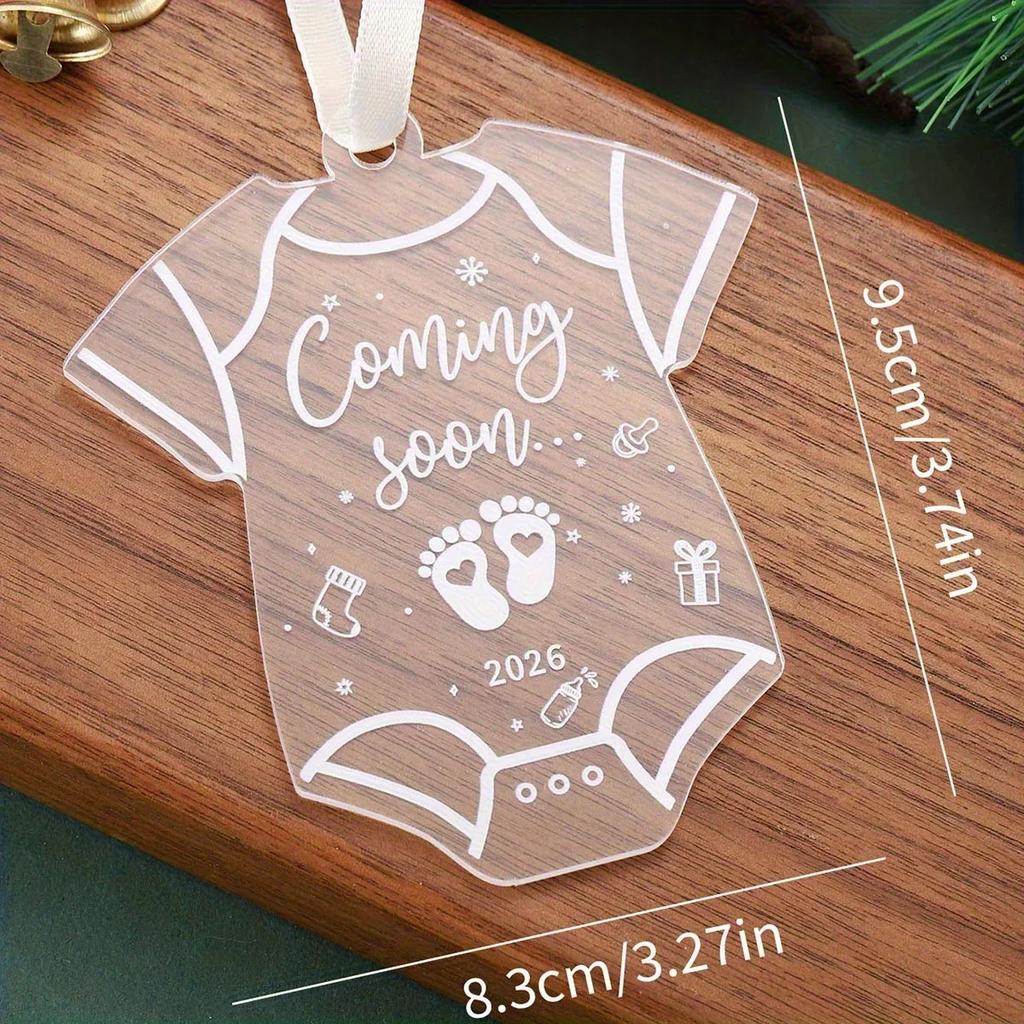 2D Flat,2026 Baby Shower & Pregnancy Announcement Decoration - Transparent Acrylic Hanging Ornament with "Coming Soon"Footprints