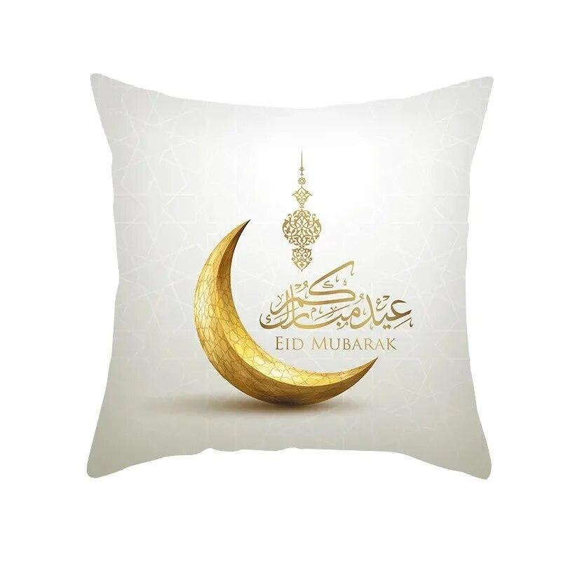 Eid Mubarak Ramadan Golden Moon Print Pillowcase Sofa Cushion Cover Islamic Muslim Home Bedroom Decor