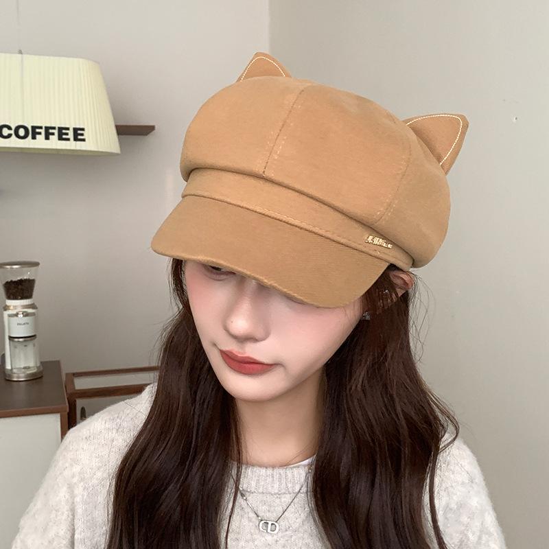 New Beret Women's Face Showing Small Octagonal Hat Retro British Style Newsboy Hat Painter Hat Cute Ears Painter Hat