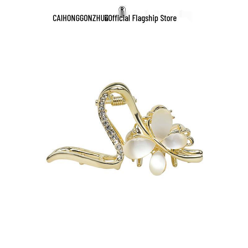 Exquisite Cat's Eye Flower Hair Clip for Women - Medium Size Alloy Claw for Spring & Summer