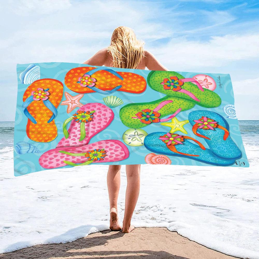 Beach Sandals Collection digital-printed polyester Superfine fiber double-sided fleece Beach vacation bath towel beach towel