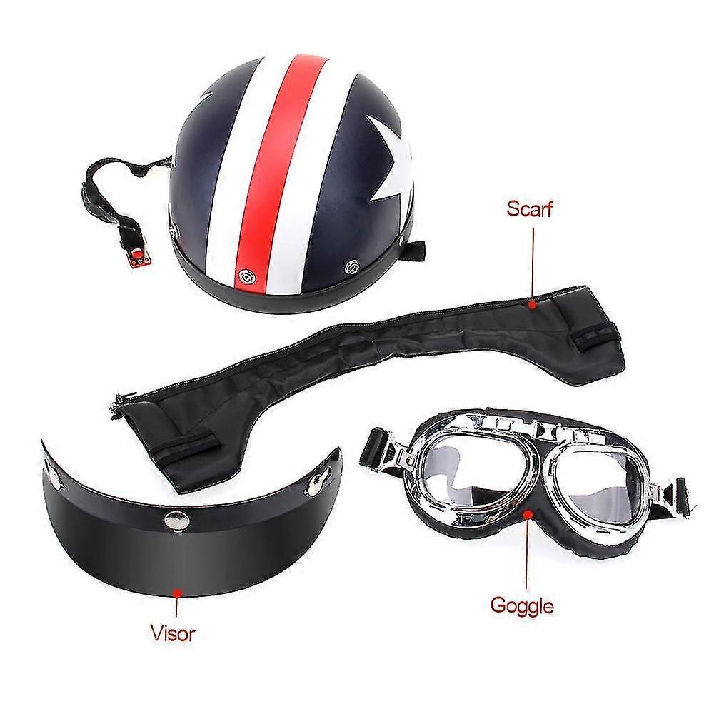 Half Open Face Motorcycle Helmet with Goggles Visor Scarf Biker Scooter Touring Helmet 25-26