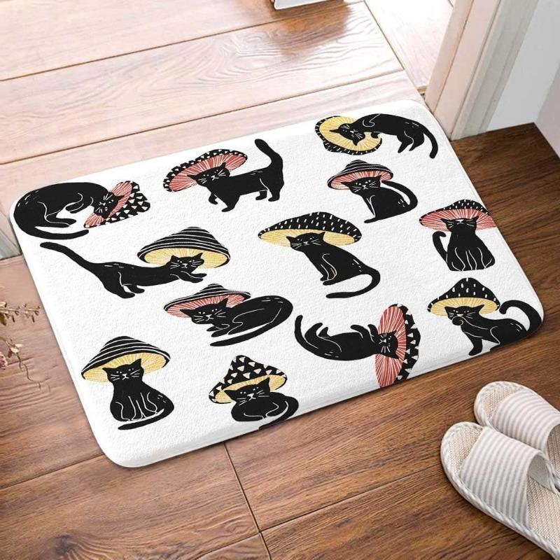 Cartoon Lustige Pilzkatze Fußmatte Niedliche Tägliche Heimdekoration Rutschfeste Matte Badezimmer Wasserabsorbierende Matte Flur Willkommensmatte