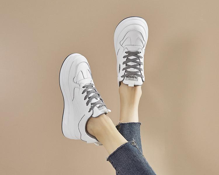 Women's 2021 Spring White Leather Platform Shoes – Height-Enhancing Casual Style