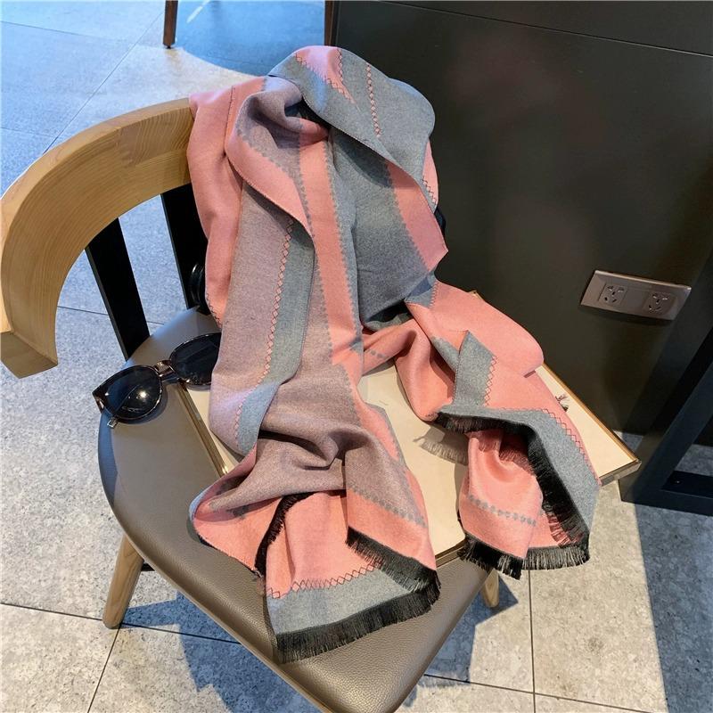 Koreanischer Dongdaemun Damen High-End Doppelseitiger Kaschmir-Feeling Herbst & Winter Langer Schal Stola