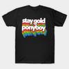 Men Black Print T-shirt Stay Gold, Ponyboy No-Cut Transfer Paper Print Cotton Tshirt