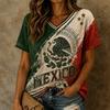 T-shirt à manches courtes et col en V pour femme avec imprimé graphique de football, coupe décontractée ample, haut pour un usage quotidien