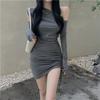 YONGO Long Sleeve Irregular Short Cabaret Party Dress Women's Off-the-Shoulder Dress, Sexy, Fit, Length, Dress, (10 Gray)