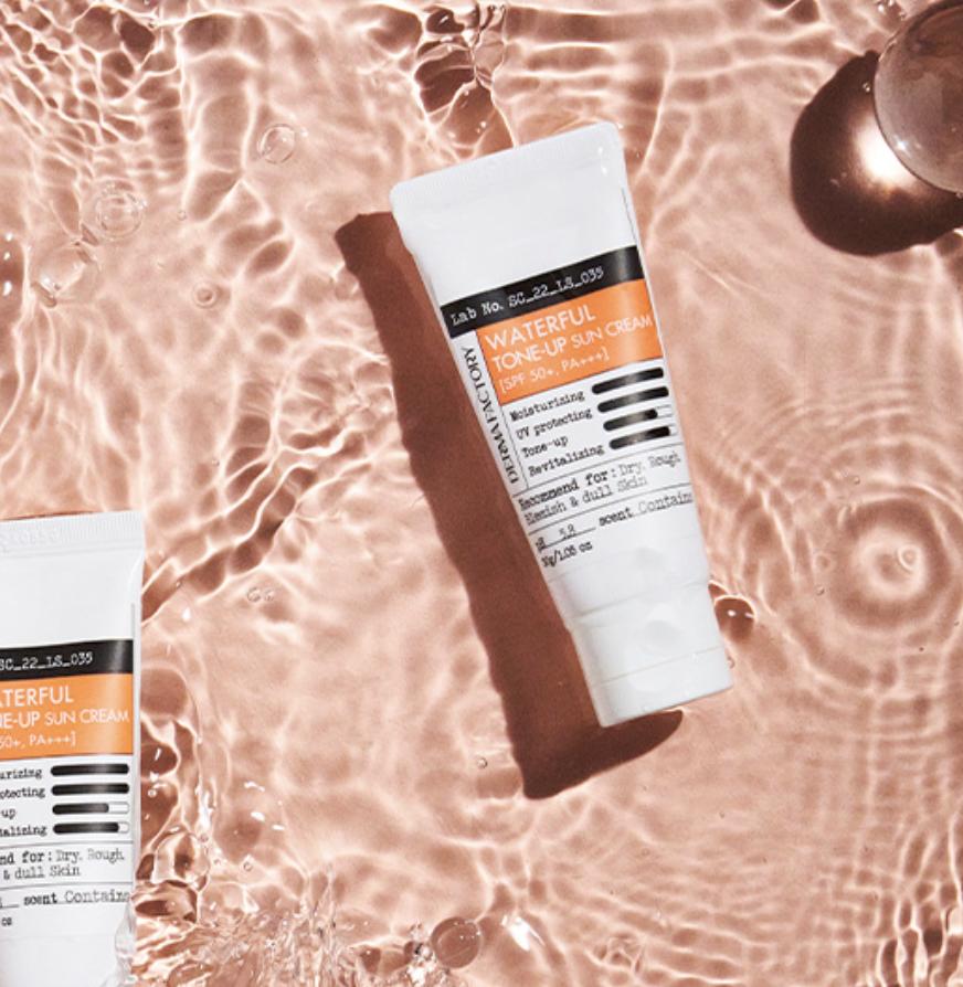 DERMA FACTORY Waterful Tone Up Sun Cream SPF50+ PA+++ Hydrating Radiance 30g Daily Sunscreen K-Beauty