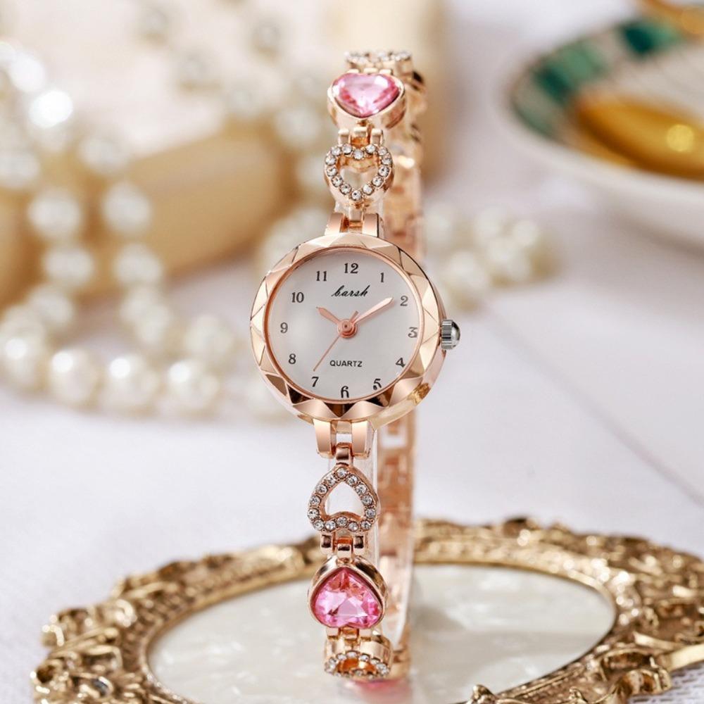 Heart Design Bracelet Watch Alloy Ladies Wristwatch Luxury Quartz Watch Women розовый