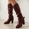Modne kozaki do kolan dla kobiet Nowe trendy 2024 Plisowane buty zimowe Czarne Brązowe Białe Kowbojskie Buty do jazdy konnej Obuwie Buty Pani Duży Rozmiar