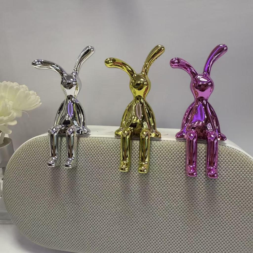 Premium Electroplated Long-Eared Rabbit Ornament for Living Room or Car Decor