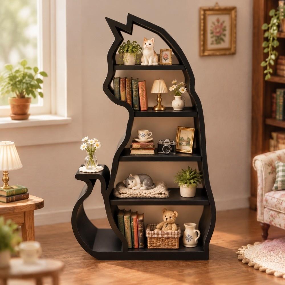 Scene Decoration Cat Mini Display Shelf Cat Shaped Dollhouses Layered Figurine Dollhouses
