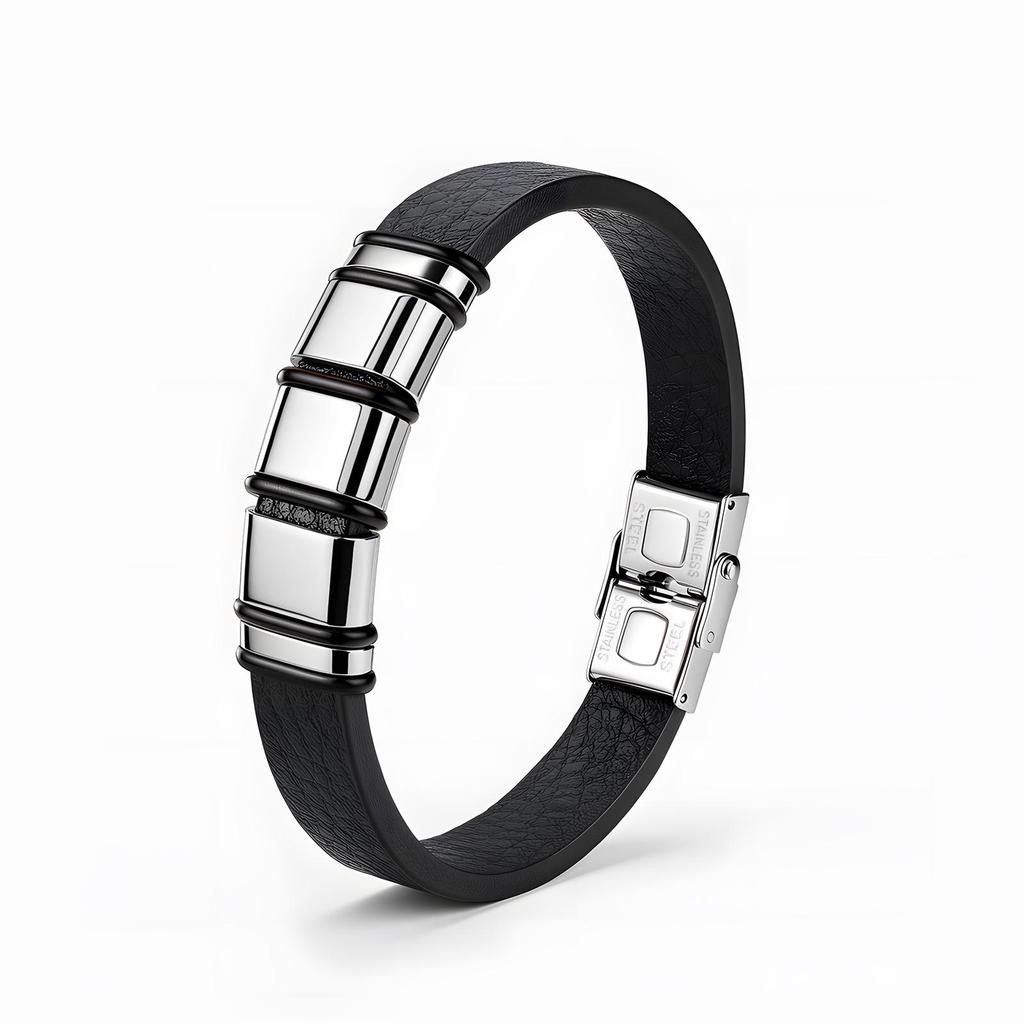 Europäisches & Amerikanisches Minimalistisches Geflochtenes Lederarmband mit Gravierbarer Edelstahlplatte