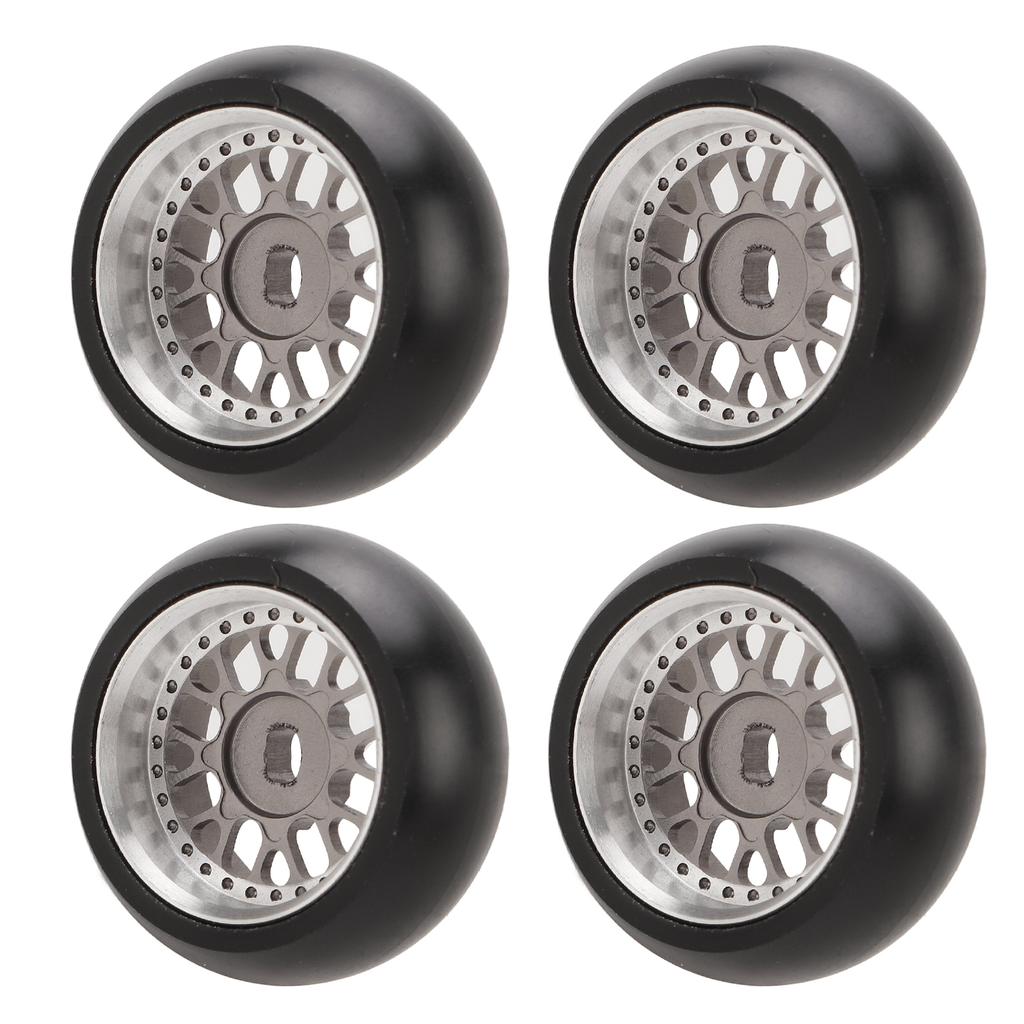 4pcs RC Drift Tire Aluminum Alloy Stable Flexible Drift Car Tyre for Wltoys 1 28 RC Car Titanium Color